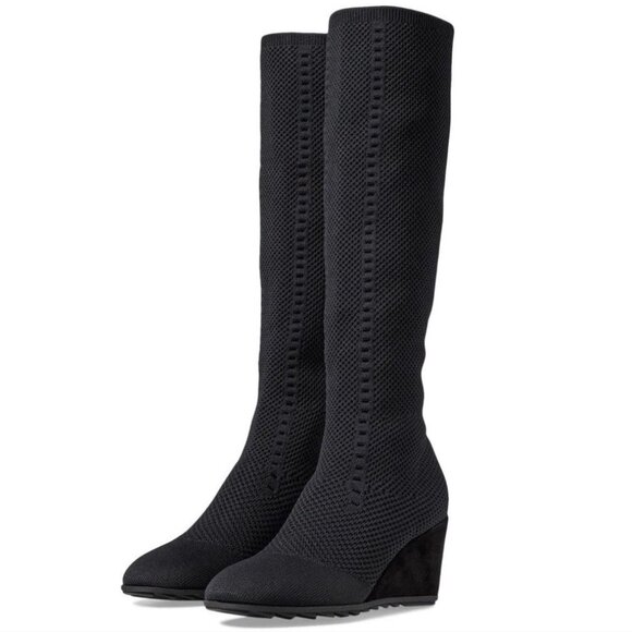 EILEEN FISHER Kasana Tall Wedge Stretch Knit Socks Boots Size 6 Black NEW - Picture 1 of 10